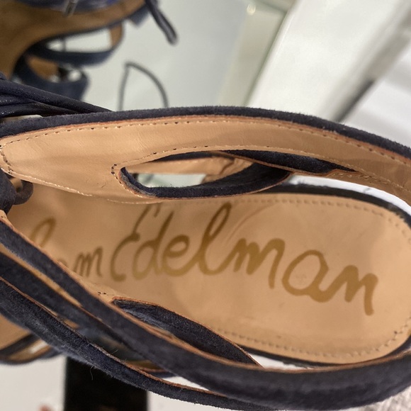 Sam Edelman Lace Up Yardley Suede Leather Navy Blue High Heel Sandals 8.5 US - Picture 9 of 11